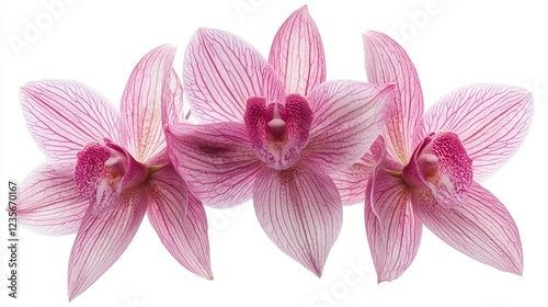 Dendrobium Nobile Orchid Blooms Showing Intricate Petal Patterns in Vibrant Pink Shades. Generative AI