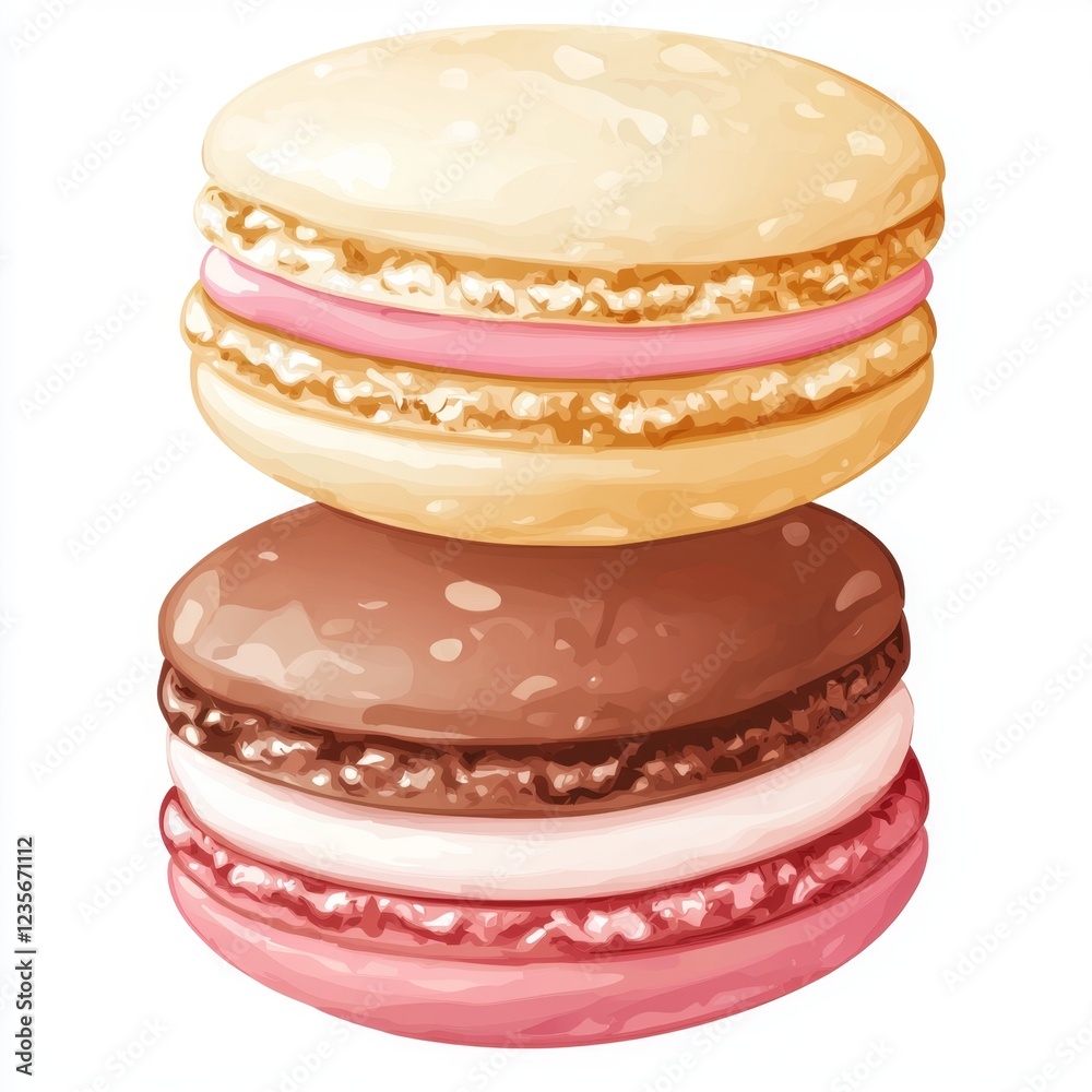 Colorful Macarons Stacked on Each Other with Smooth Textures and Sweet Layers Colorful Macarons Stacked on Each Other with Smooth Textures and Sweet Layers