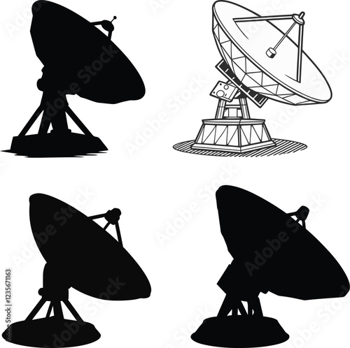 Black and white silhouette of a satellite dish