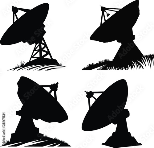 Black and white silhouette of a satellite dish