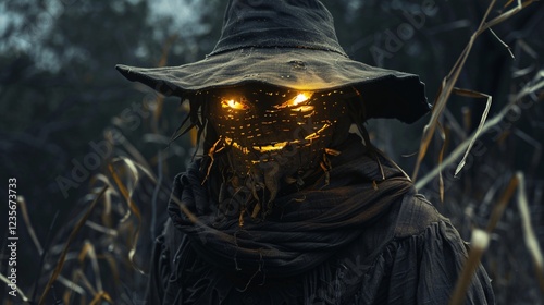 Sinister scarecrow with glowing eyes