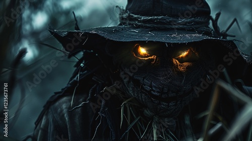 Sinister scarecrow with glowing eyes