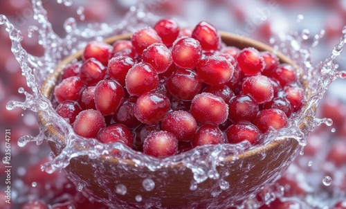 Fresh red berries splashing in water