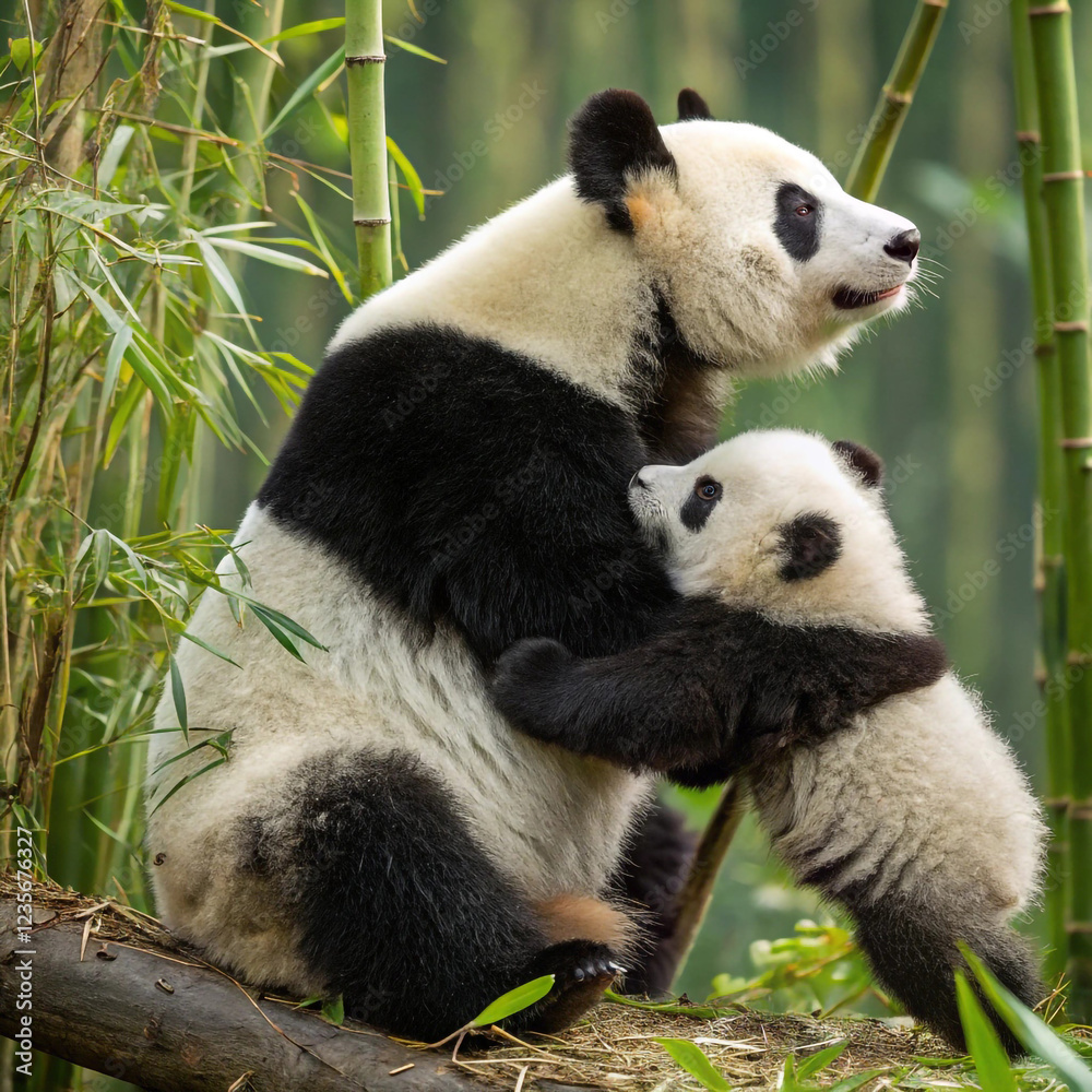Fototapeta premium panda with his baby