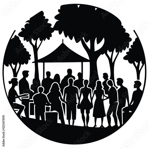 Urban Sustainability silhouette vector style of a community gathering