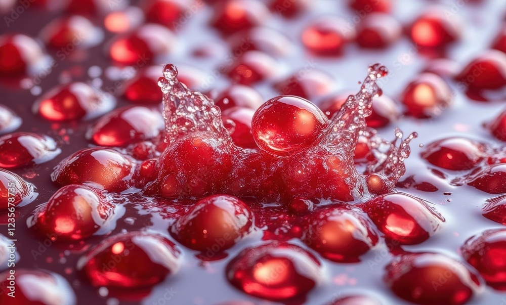 Close-up of vibrant red water droplets. Close-up of vibrant red water droplets.