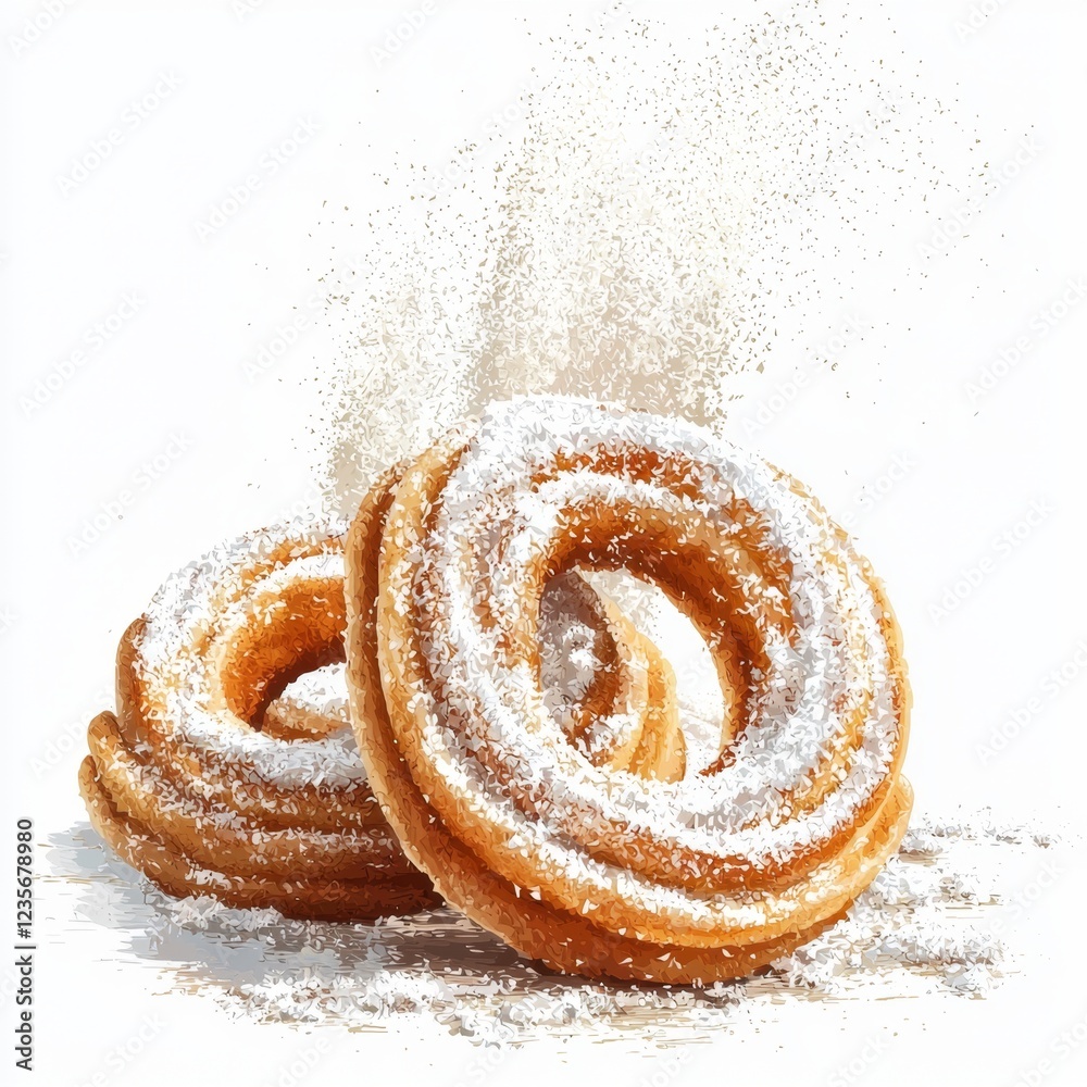 Fototapeta premium Delicious Churros Coated in Sugar with a Dusting of Flour in an Artistic and Inviting Style