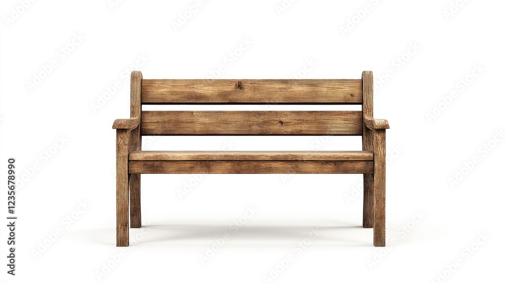 A picturesque wooden bench in a park setting, featuring nature-inspired details, placed against a white background for a clear, minimalist look A picturesque wooden bench in a park setting, featuring nature-inspired details, placed against a white background for a clear, minimalist look