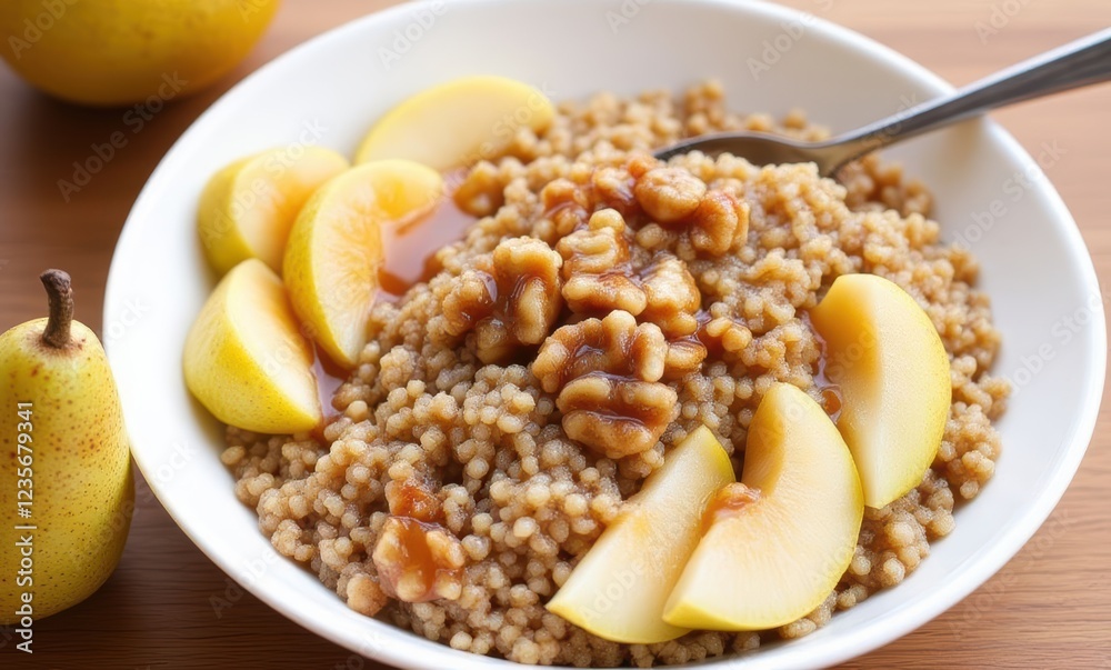 Delicious bowl of apple and walnut porridge Delicious bowl of apple and walnut porridge