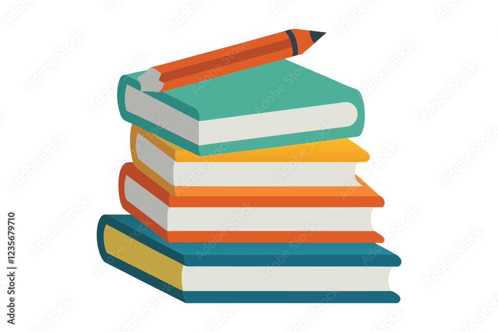 stack of books with pencil vector illustration on white background stack of books with pencil vector illustration on white background