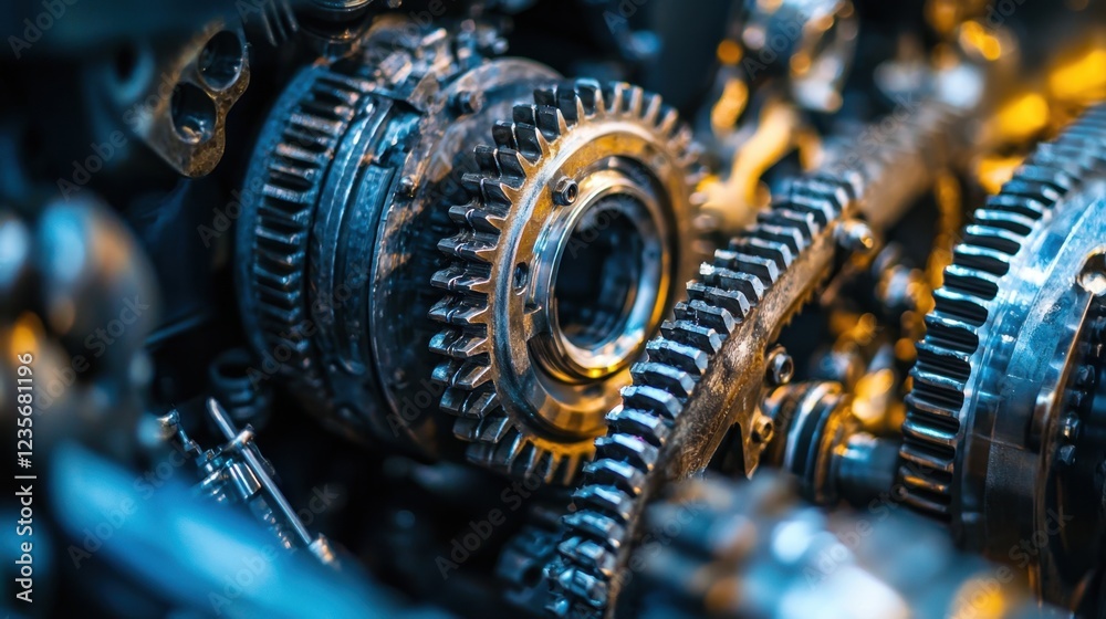 Fototapeta premium Close-up of Intricate Mechanical Gears in an Engine System