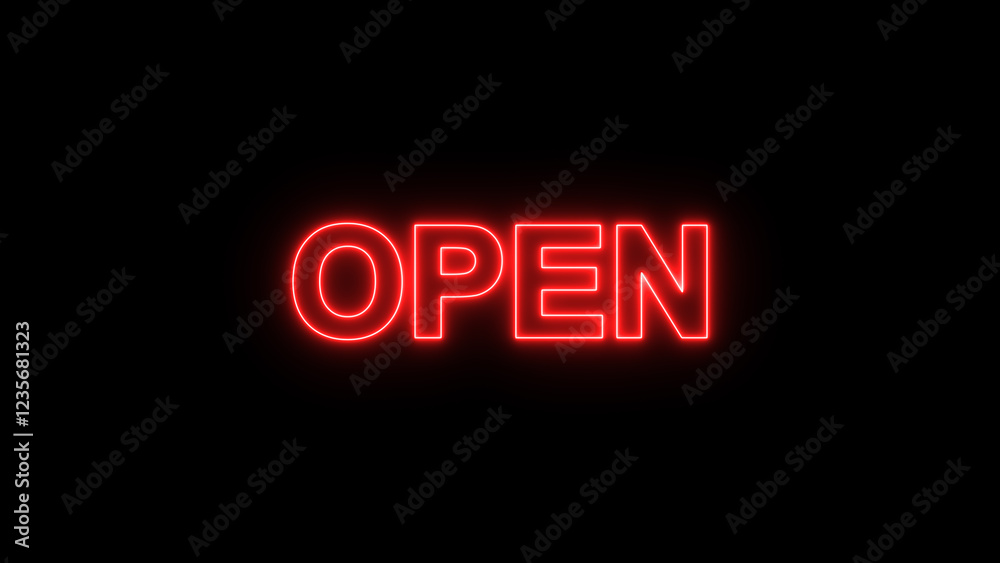 Neon glowing open icon. Open Sign Line on black background. open Outline Symbol. Neon glowing open icon. Open Sign Line on black background. open Outline Symbol.
