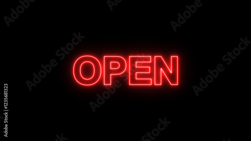 Neon glowing open icon. Open Sign Line on black background. open Outline Symbol.