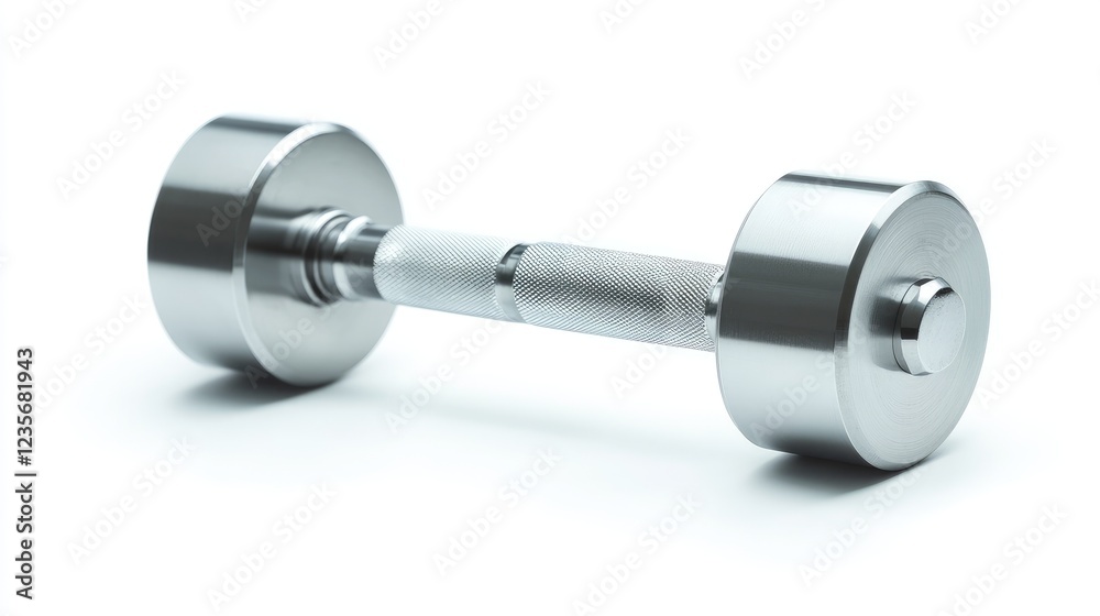 A single steel dumbbell isolated on a white background, showcasing its sleek, modern design and sturdy build for fitness enthusiasts and health-related themes A single steel dumbbell isolated on a white background, showcasing its sleek, modern design and sturdy build for fitness enthusiasts and health-related themes