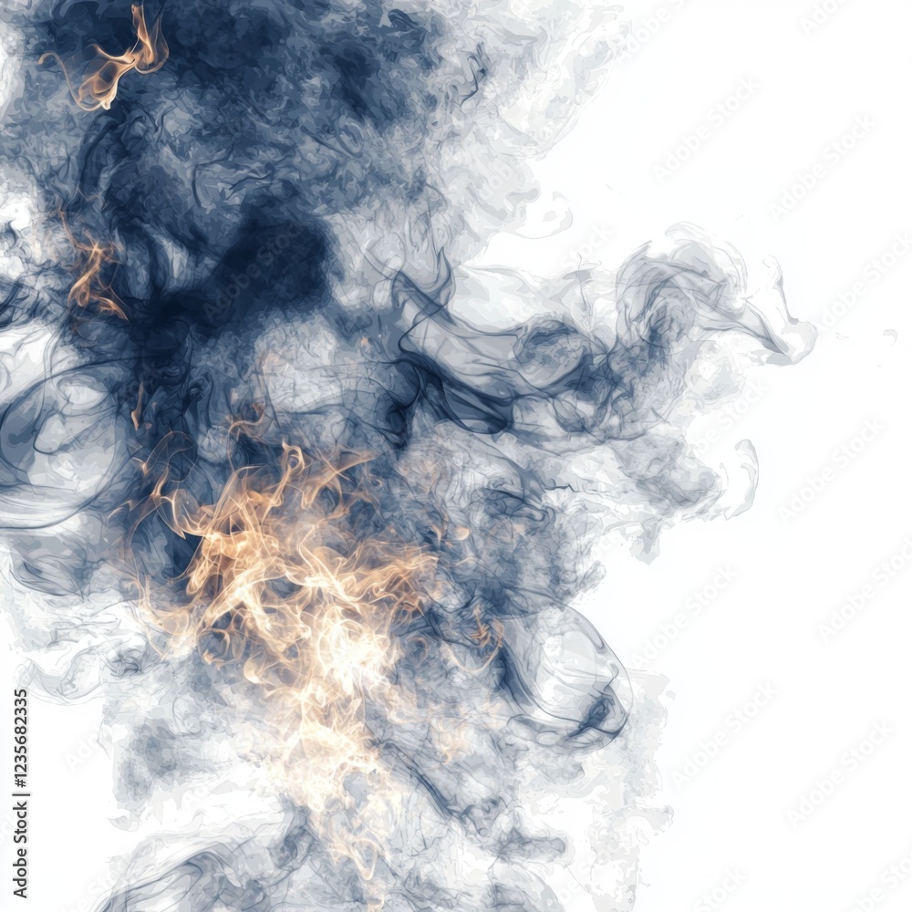 Abstract smoke art with shades of blue and touches of orange flame for creative background designs Abstract smoke art with shades of blue and touches of orange flame for creative background designs