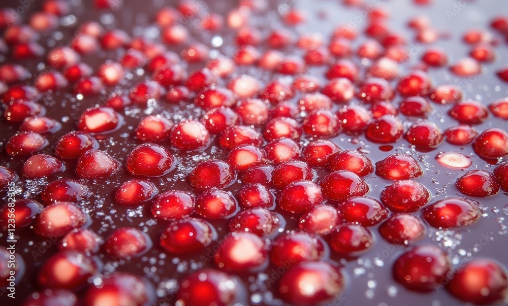Close-up of vibrant red berries in syrup Close-up of vibrant red berries in syrup