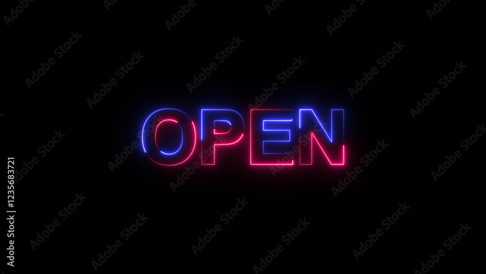 Neon glowing open icon. Open Sign Line on black background. open Outline Symbol. Neon glowing open icon. Open Sign Line on black background. open Outline Symbol.