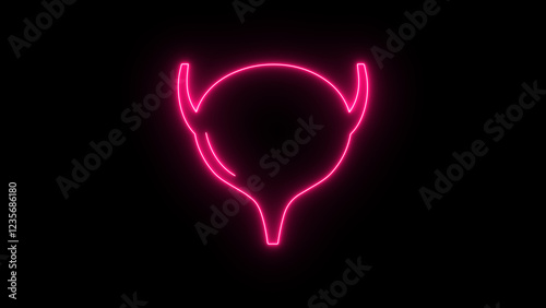 Neon bladder icon on black background. glowing Human bladder.