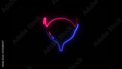 Neon bladder icon on black background. glowing Human bladder.