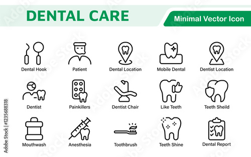 Dental Icon Set. A comprehensive collection of vibrant and professional icons for dental practices, perfect for patient communication to promote oral health awareness.
