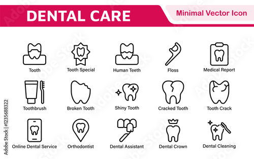 Dental Icon Set. A comprehensive collection of vibrant and professional icons for dental practices, perfect for patient communication to promote oral health awareness.