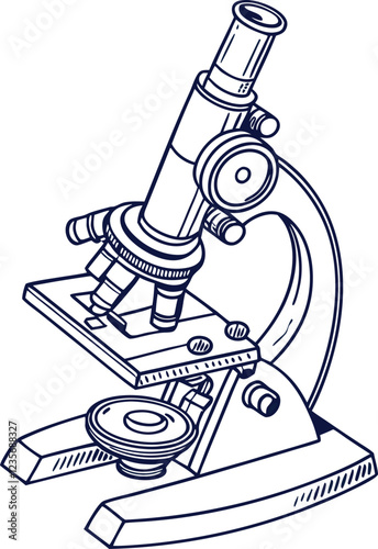 A classic laboratory microscope of Silhouette. A classic laboratory microscope of line arts. 