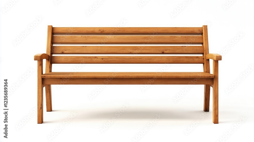 A wooden park bench with nature-inspired details, placed against a white background, capturing its simple yet elegant design A wooden park bench with nature-inspired details, placed against a white background, capturing its simple yet elegant design