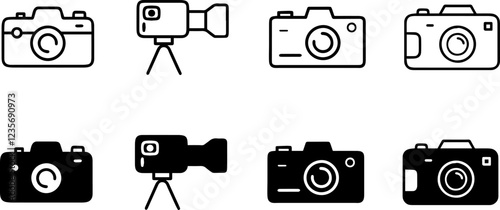 camera capture photo  icon sign line art vector silhouette set