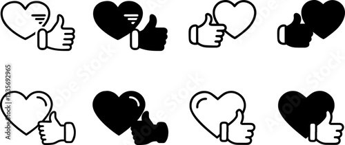 like heart thumbs up icon set vector illustration