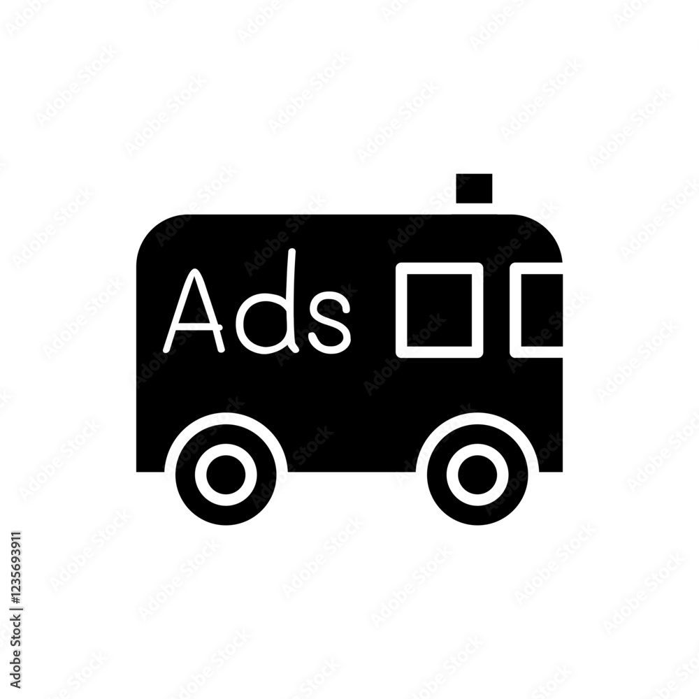 Advertising on bus icon in glyph style Advertising on bus icon in glyph style
