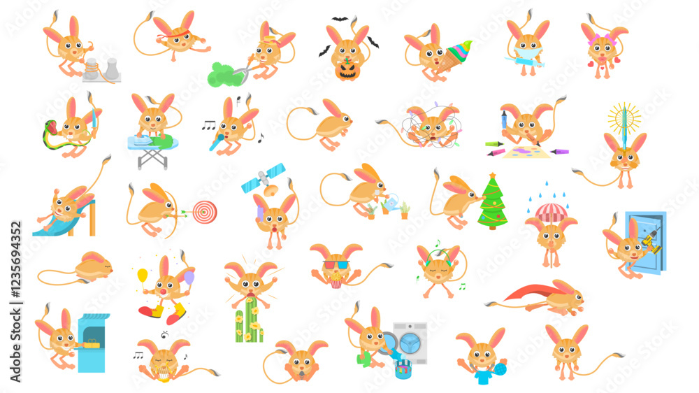 Set Abstract Collection Flat Cartoon Different Animal Jerboas Vector Design Style Elements Fauna Wildlife Set Abstract Collection Flat Cartoon Different Animal Jerboas Vector Design Style Elements Fauna Wildlife