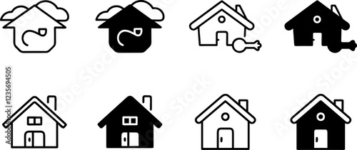 House icons set. Home icon collection. Real estate. Flat style houses symbols for apps and websites vector