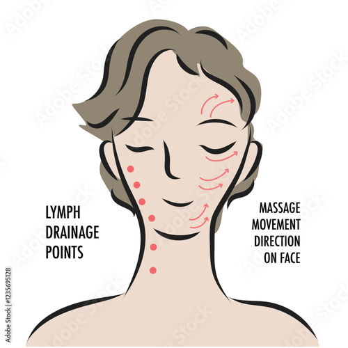 lymph drainage point massage movement direction on face infographic 