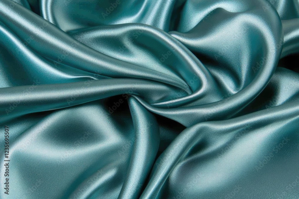Obraz premium Close-up of elegant teal satin fabric showcasing smooth texture and rich color, ideal for fashion
