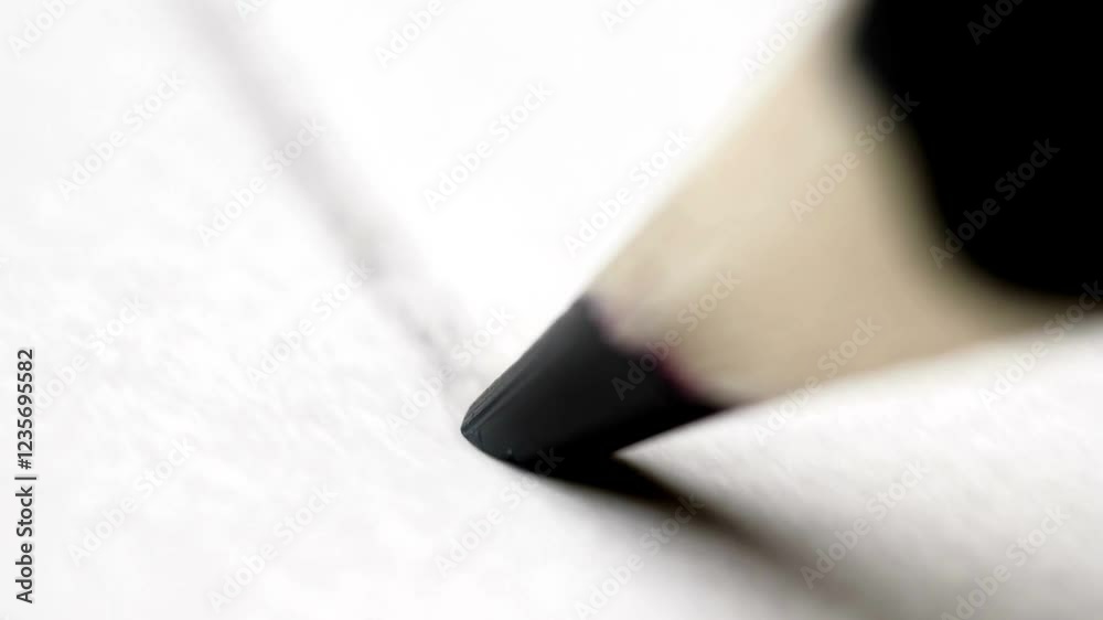 close up macro black pencil drawing line on a sheet paper slow motion background