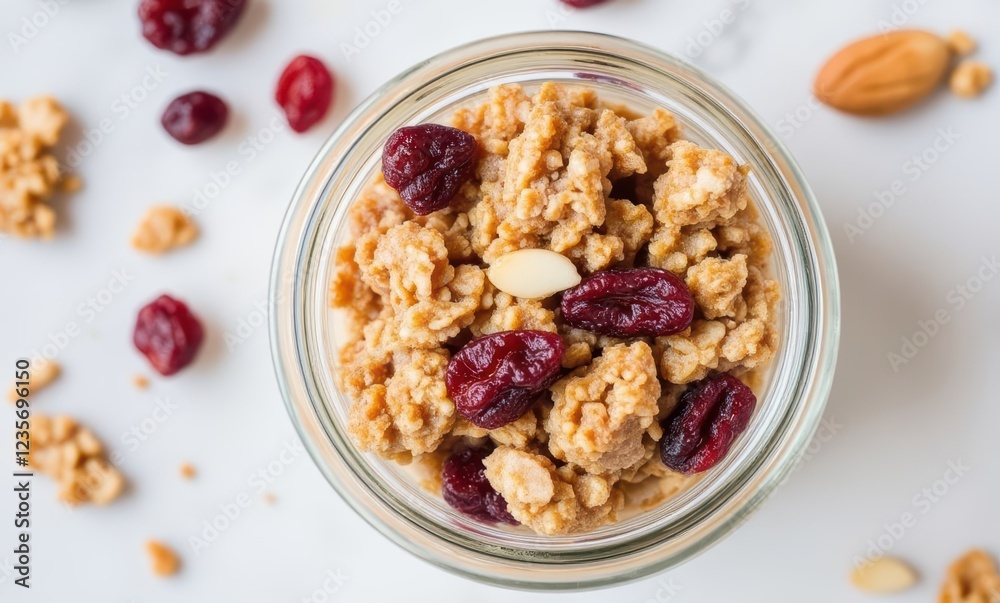 Delicious granola with cranberries and almonds Delicious granola with cranberries and almonds