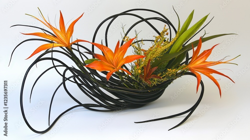 Obraz premium Elegant Floral Arrangement with Orange Blooms and Artistic Composition