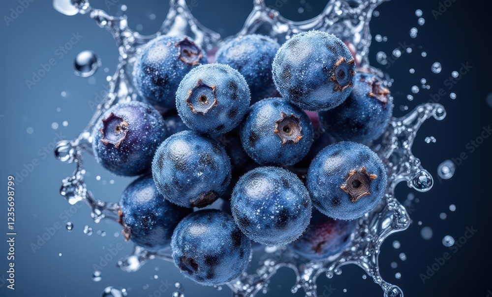 Fresh blueberries splashing in water Fresh blueberries splashing in water
