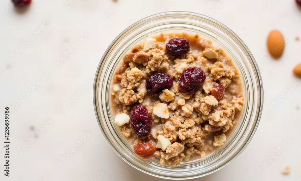 Healthy breakfast bowl with nuts and cranberries Healthy breakfast bowl with nuts and cranberries