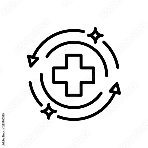 Health recovery icon set. Ease recovery, treatment, restoring balance, simple design, line, flat vector, isolated illustration. Health recovery label for product packaging design.