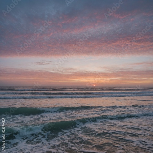 A pastel-colored Oceara sky at dawn, blending into a peaceful ocean.