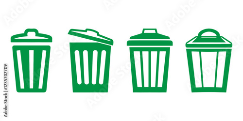 Professional Trash Bin Icons Silhouette Vector Illustration