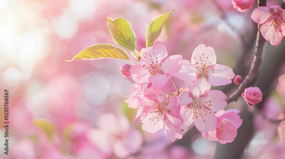 Obraz premium Vibrant Cherry Blossom Flowers in Soft Pink Spring Light