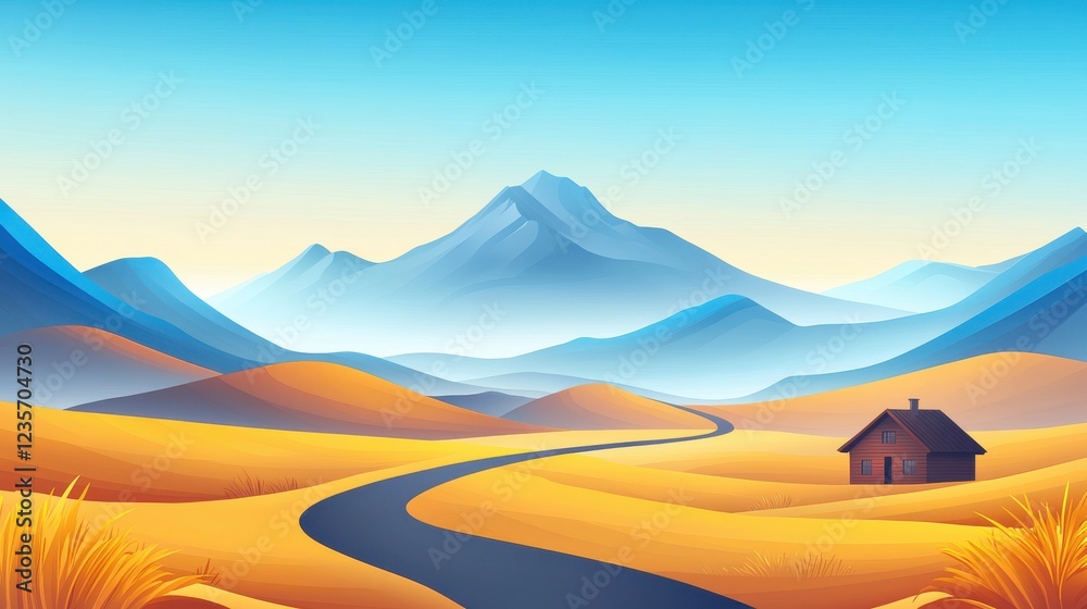 Serene Landscape with Mountains and a Country Road Serene Landscape with Mountains and a Country Road
