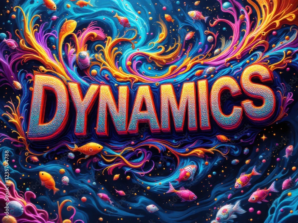 Fototapeta premium Vibrant Dynamics: Colorful Fish in Swirling Cosmic Waves