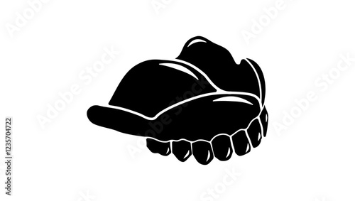 upper jaw teeth prosthesis, black isolated silhouette