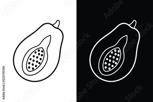 Minimalist Papaya Thin Line Vector Illustrations. papaya, fruit, illustration, icon, vector, outline