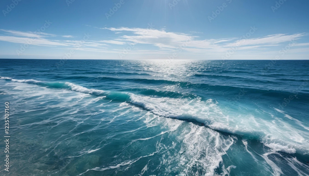 Stunning Ocean Wave Crashing on Shore Under a Bright Sunny Sky with Blue Waters Stunning Ocean Wave Crashing on Shore Under a Bright Sunny Sky with Blue Waters