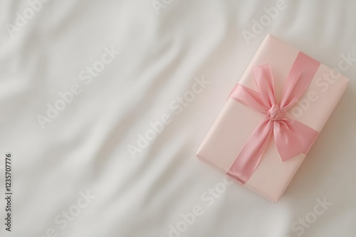 Close-up of a luxury Valentineโ€s present with a satin bow, soft shadows, premium gift concept