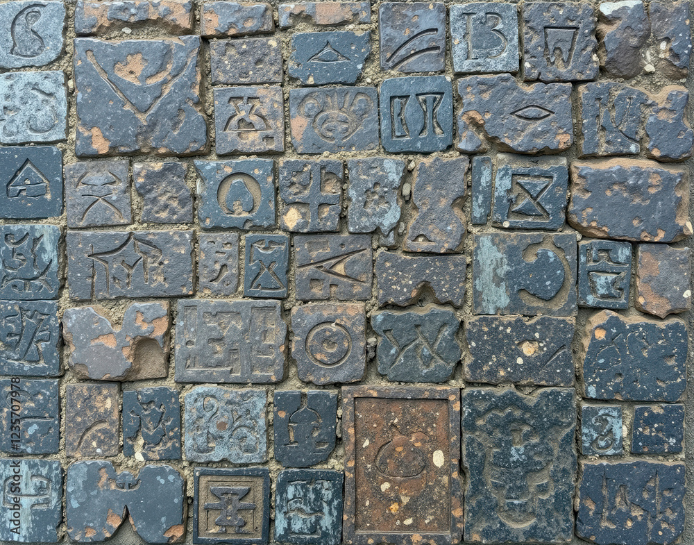 Tessellating Viking Rune Marble with carved Norse symbols on weathered stone, designed for fjord-side longhouse textures, evoking ancient Norse heritage. Tessellating Viking Rune Marble with carved Norse symbols on weathered stone, designed for fjord-side longhouse textures, evoking ancient Norse heritage.